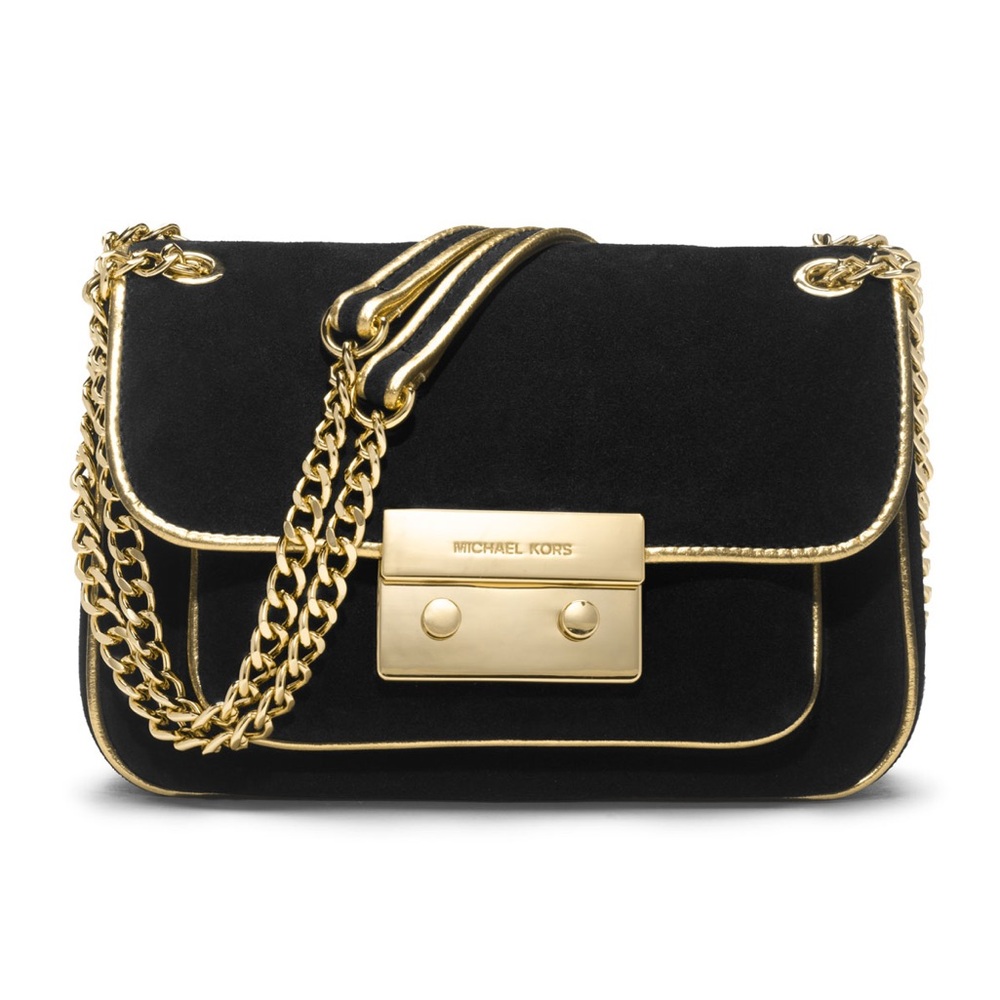Michael Kors Black and Gold suede Shoulder/ crossbody  Bag